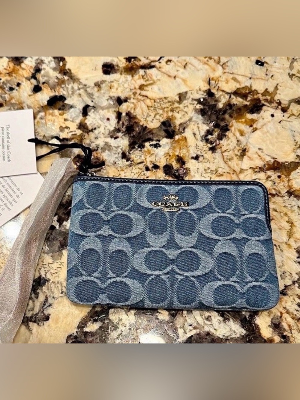 Coach Denim Signature Wristlet in Blue Denim